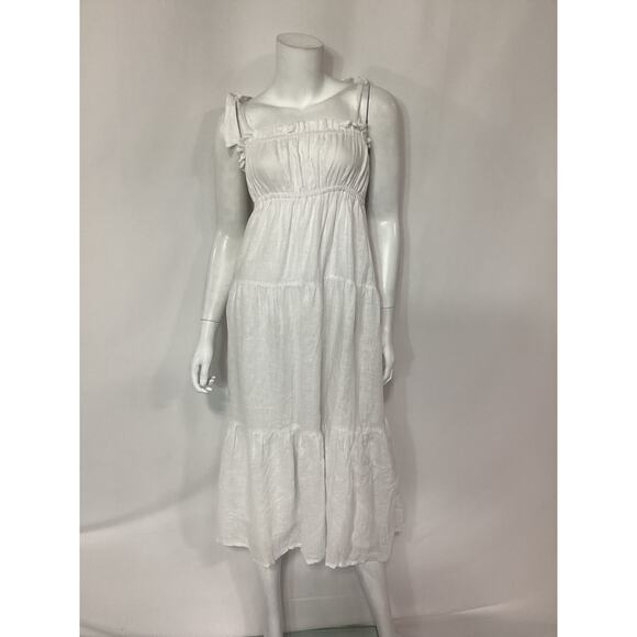 Faithfull The Brand 'Bellamy' White Linen Midi Dress Size M - Picture 2 of 4